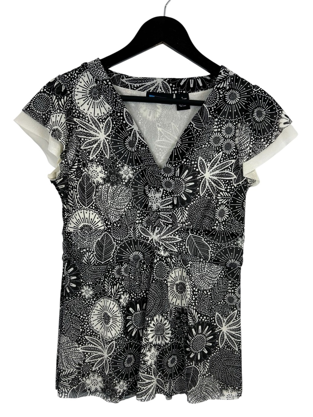 Relativity Y2K Floral Mesh Babydoll Top Size Small Black / Cream